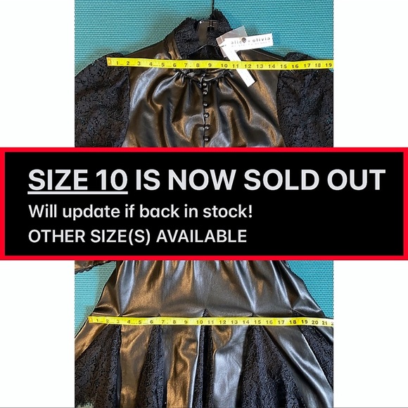 Alice + Olivia Mina Black Vegan Leather Lace Combo Mini Cocktail Dress - Picture 14 of 17